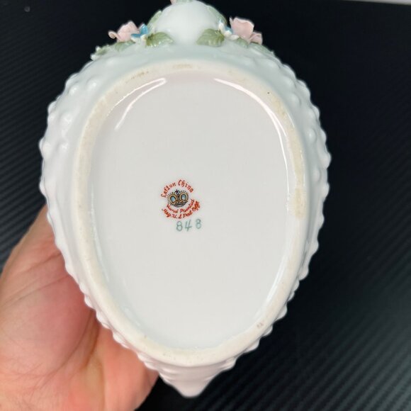 Vintage Lefton's Hobnailed Porcelain Roses Swan Trinket Dish Hand Painted 848 - Picture 6 of 10
